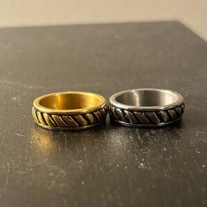 Men’s silver and gold plated rings size 8